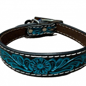 Dog Collar 1" Carved Turq