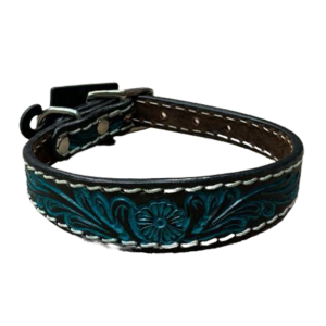 Dog Collar 3)4" Carved Turq